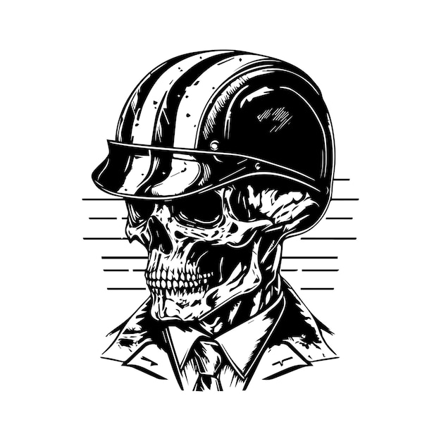 Edgy and stylish Hand drawn line art illustration of a chicano skull biker wearing a helmet