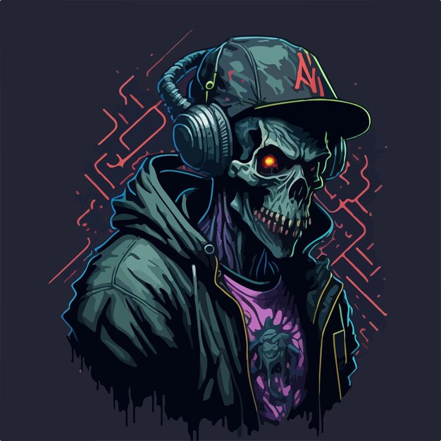 Edgy tee Skull rapper rocks beat verandert angstaanjagend in badass