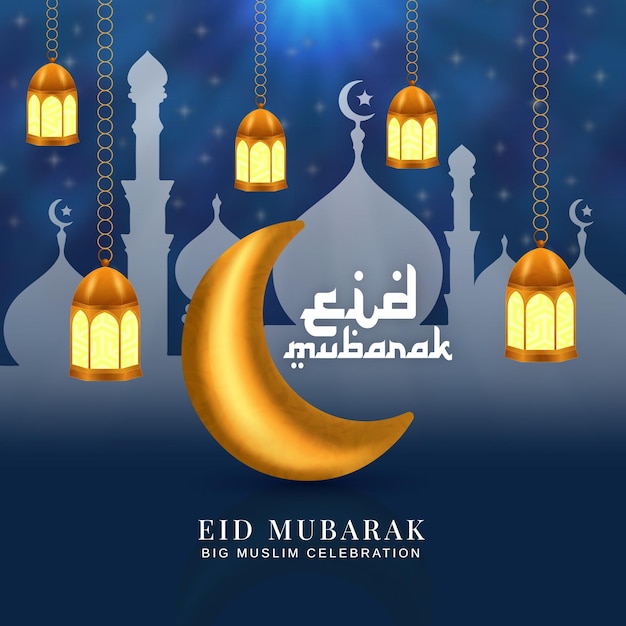 Vector edi mubarak with islamic big celebration social media post concept background template