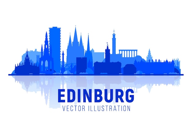 Silhouette della città di edimburgo in scozia con panorama su sfondo bianco illustrazione vettoriale viaggi d'affari e concetto di turismo con edifici moderni immagine per banner o sito web