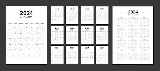 Editable 2024 calendar design template for new year