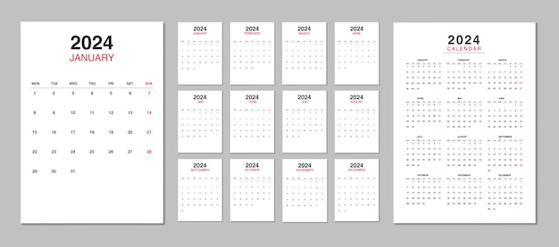 Modello di progettazione del calendario 2024 modificabile per il nuovo anno