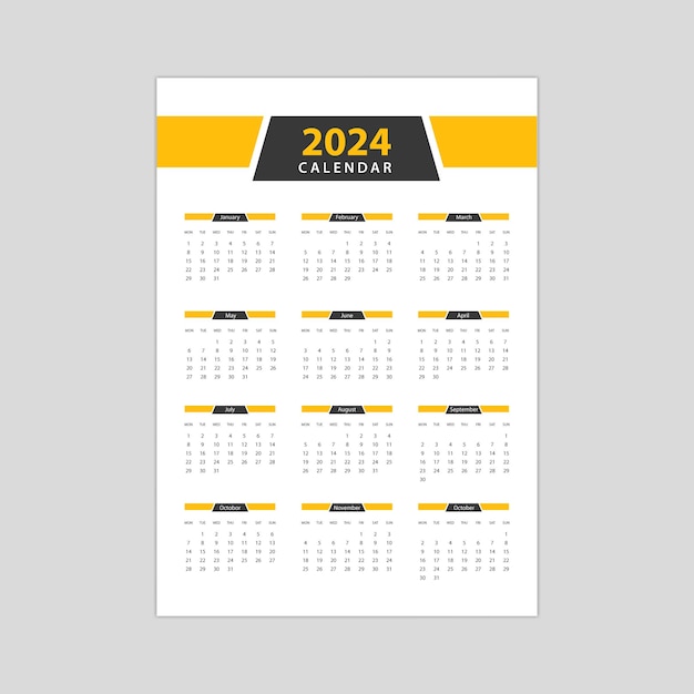 Vector editable 2024 calendar template