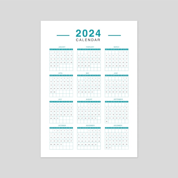 Vector editable 2024 calendar template