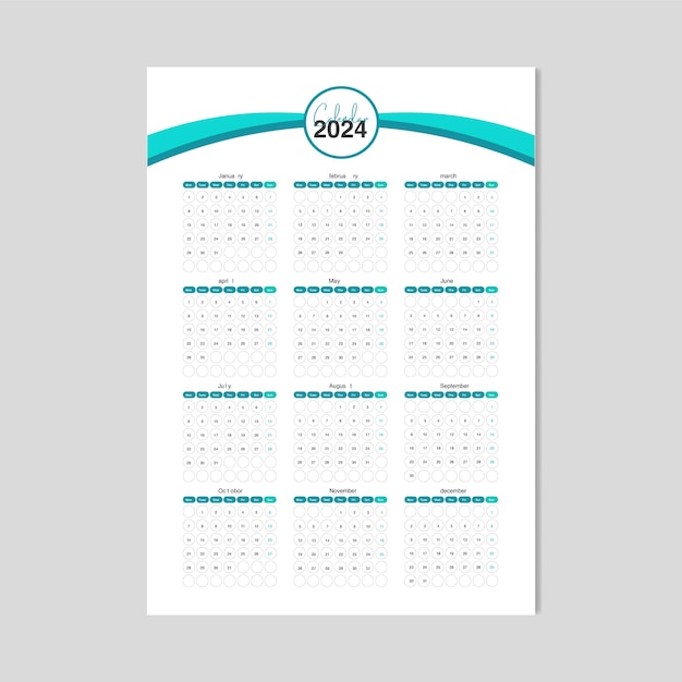 Vector editable 2024 calendar template