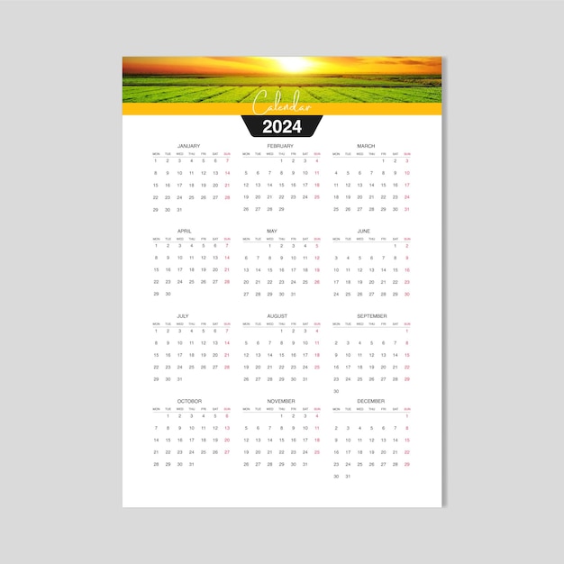 Vector editable 2024 calendar template