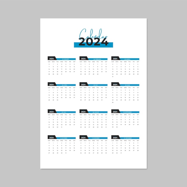 Vector editable 2024 calendar template