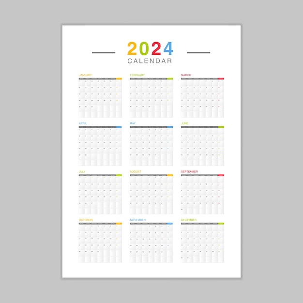 Vector editable 2024 calendar template