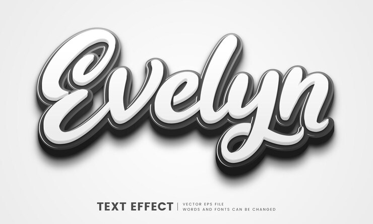 Vector 편집 가능한 3d 흑백 evelyn 텍스트 효과