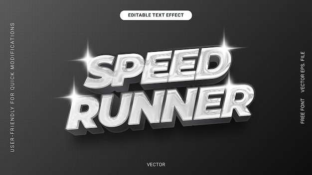 編集可能な 3D クローム テキスト エフェクト スピードランナー メタリック フォント スタイル
