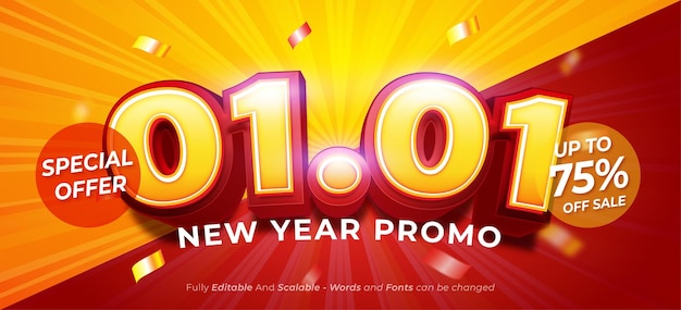 Editable 3d text effect 0101 early year promo suitable for promotion banner and poster