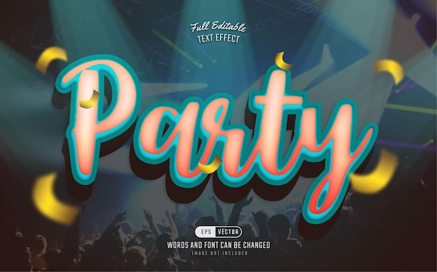 Editable 3d text effect party with colorful gradient background