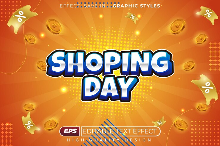 Editable 3d text effect shopping day