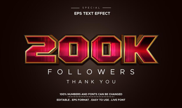 Editable 3d text effect style number 200k followers