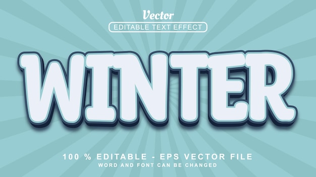 Vector editable 3d text effect white winter fun style isolated on blue background