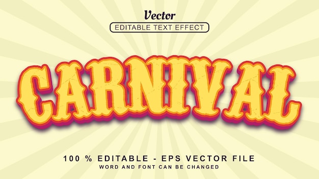 Vector editable 3d text effect yellow carnival style isolated on light background