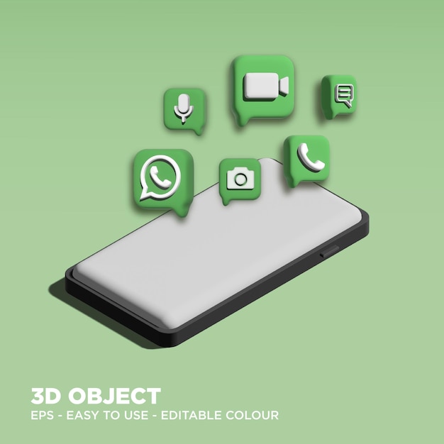 Vector editable 3d whatsapp on mobile phone mockup