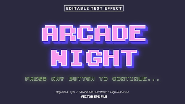 Editable Arcade Font Typography Template Text Effect Style Lettering Vector Illustration Logo