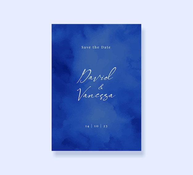 Editable Blue Save the Date Card Design with Watercolor Background