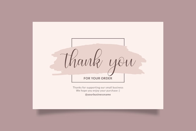 ピンクの水彩と文字のフォントで小規模なオンラインビジネスのための編集可能な植物学的な感謝カード