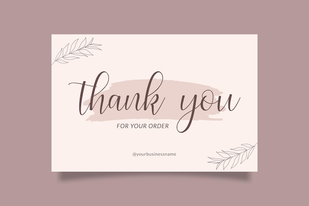 Editable Botanical Thank You Card For Small Online Business with Pink Watercolor and Lettering Font