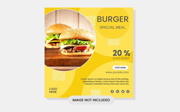 Editable burger special meal social media post template vector illustration