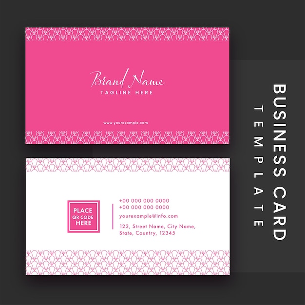 Vector editable business card template design in pink and white color.