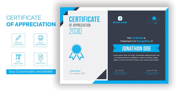 editable business certificate template for success awards