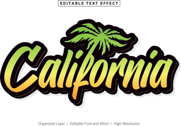 Editable california font typography template text effect style lettering vector illustration