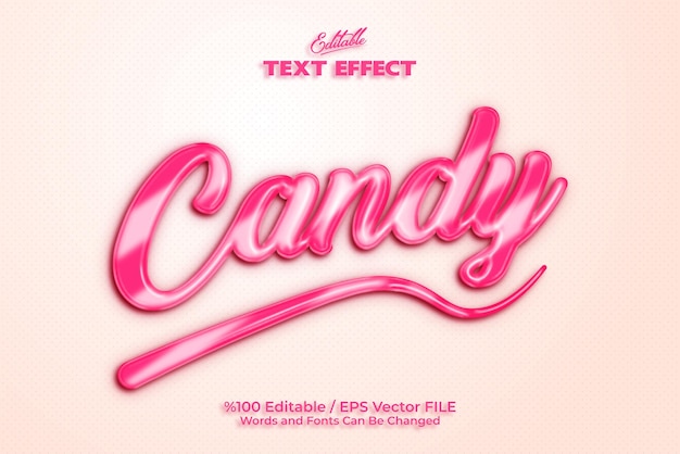 Editable 'Candy' text effect written on a pink background