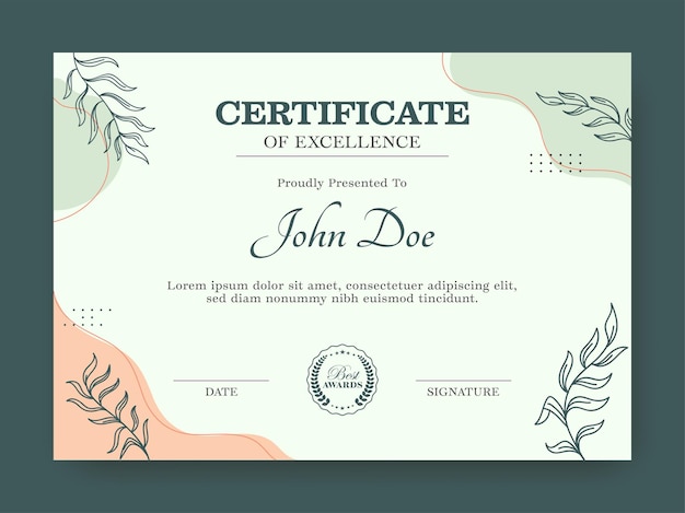 Editable Certificate Of Excellence Template Design.