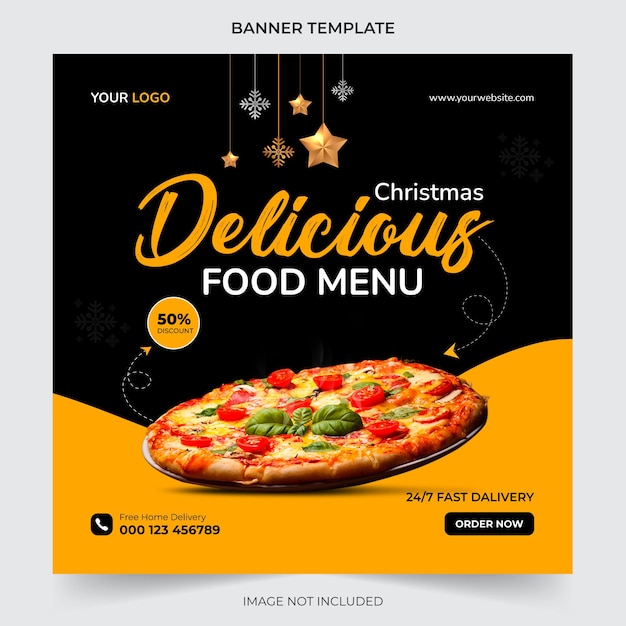 Editable christmas food menu banner social media post template for promotion