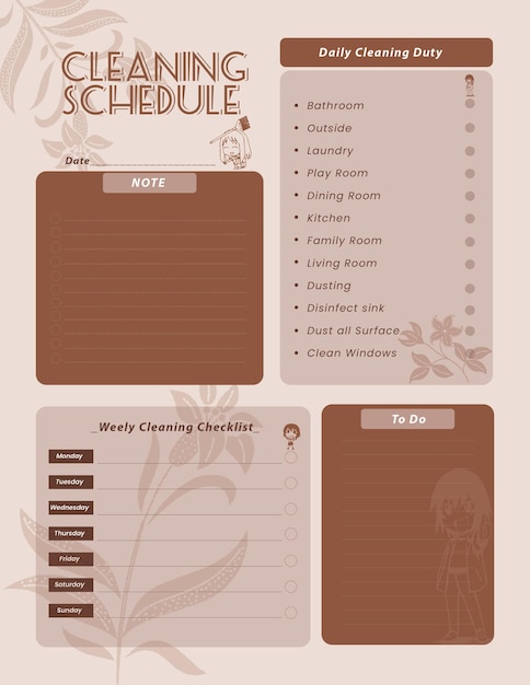 Editable cleaning schedule planner template