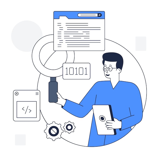 Vector editable code searching outline illustration