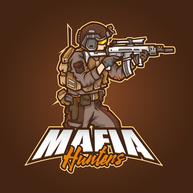 Editable and customizable sports mascot logo design, esports logo mafia hunters