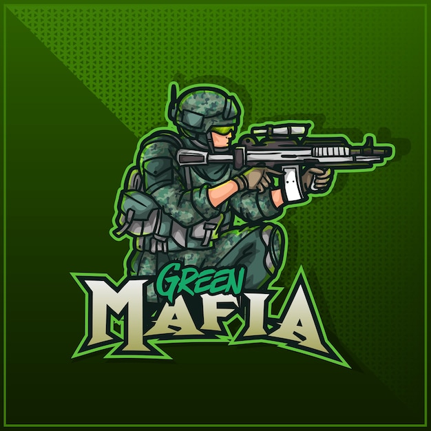 Logo della mascotte sportiva modificabile e personalizzabile, esercito militare del soldato del logo di contrazione degli esports