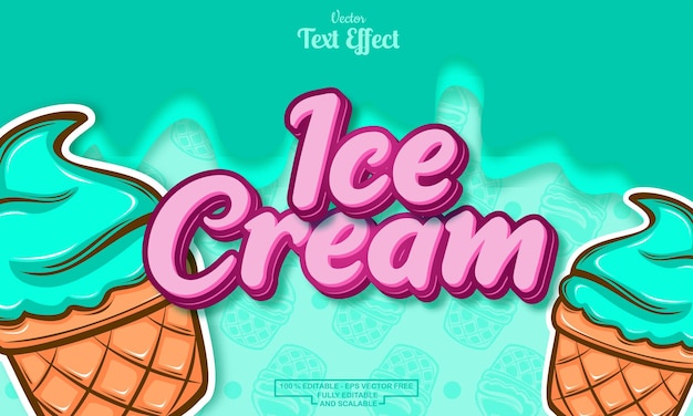 Editable cute text effect in ice cream style with green background