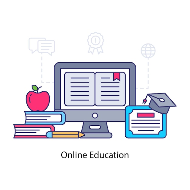 An editable design illustration of online education