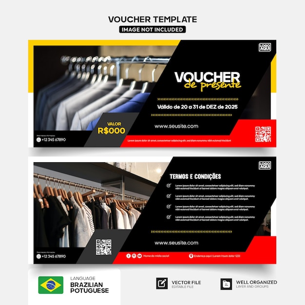 Editable discount voucher template in portuguese