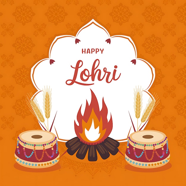 Vector editable eps lohri card design with bonfire and sweets