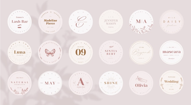 Vector editable feminine round logo  template on pink background