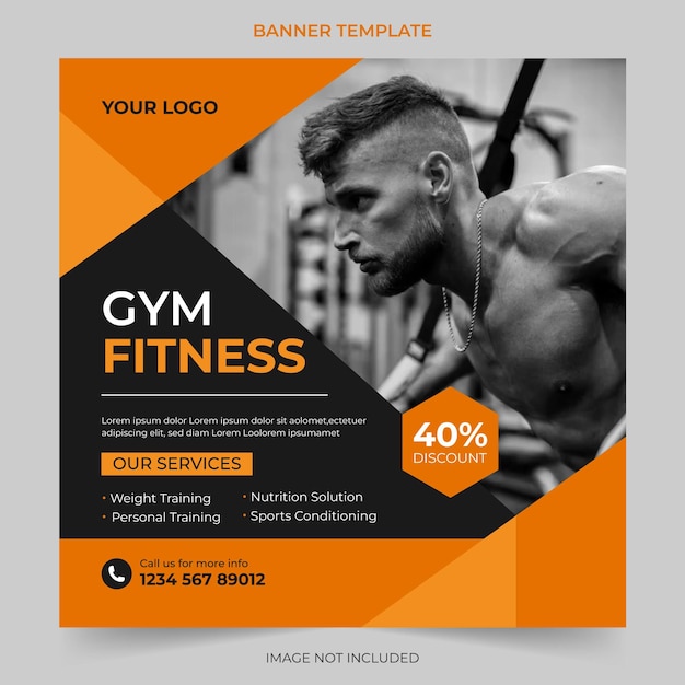 Editable fitness gym workout sports yoga social media post and web banner template