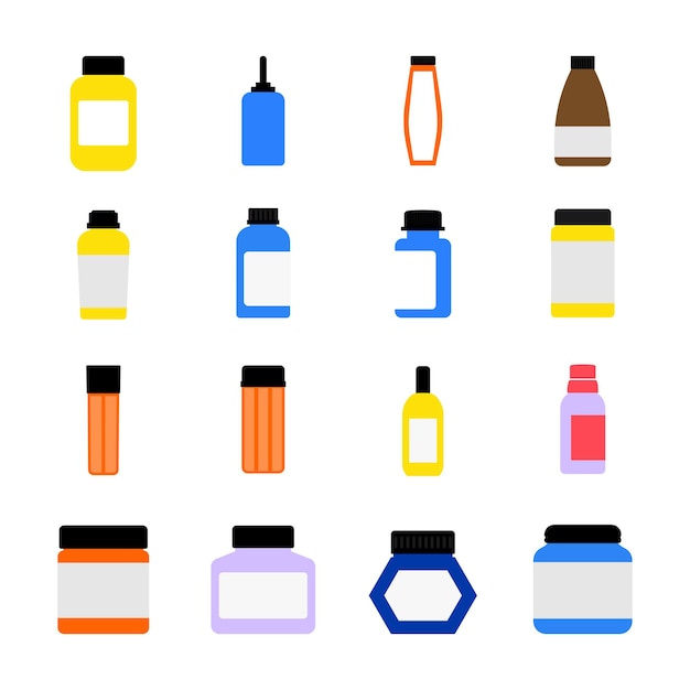 Vector editable flat design medical bottles amp jars vector illustrations collection