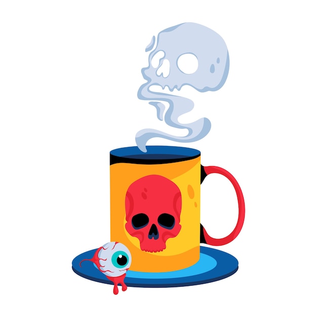 Editable flat icon depicting scary coffee