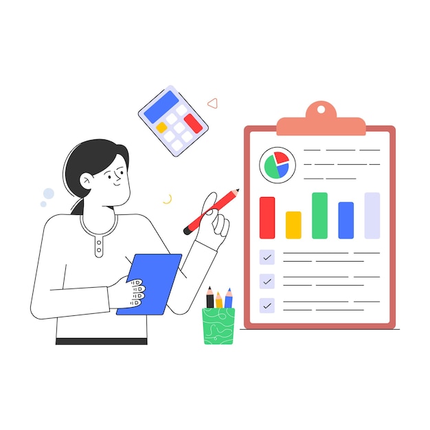 An editable flat illustration of accounting