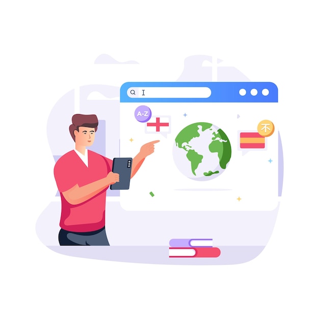 an editable flat illustration of mobile translator