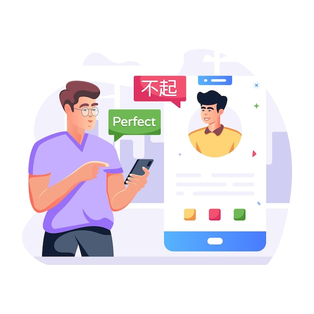 An editable flat illustration of mobile translator