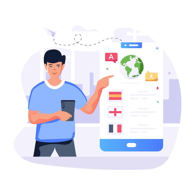 モバイル翻訳者の編集可能なフラットイラスト