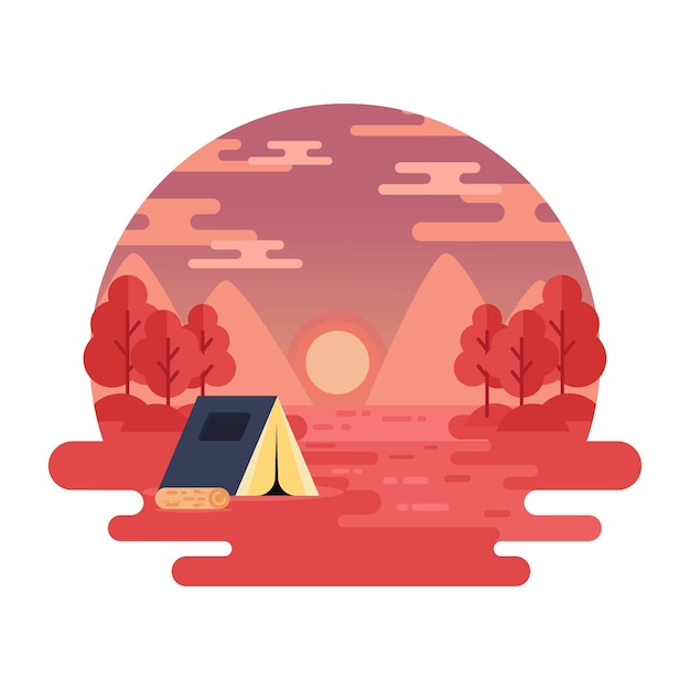 An editable flat illustration of sea sunset