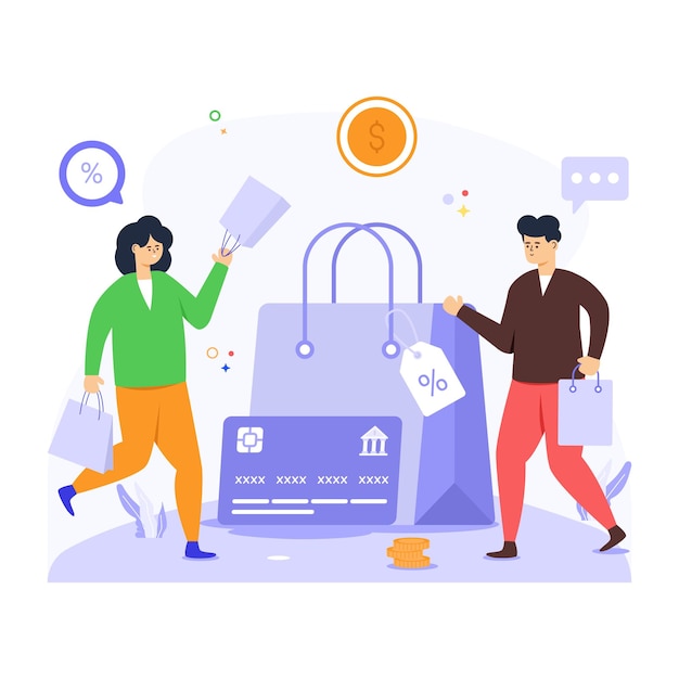 An editable flat illustration of shopping